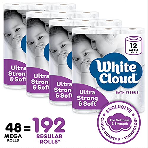 White Cloud Strong & Soft 2 Ply Toilet Paper, 48 Mega Rolls (Pack of 4