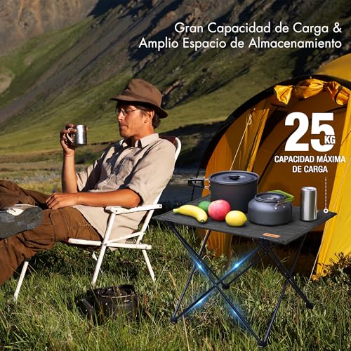 VILLEY Portable Folding Camping Table, Ultralight Outdoor Table with Bag, Aluminum and Oxford Fabric, for Picnic, Hiking and Outdoor Activities