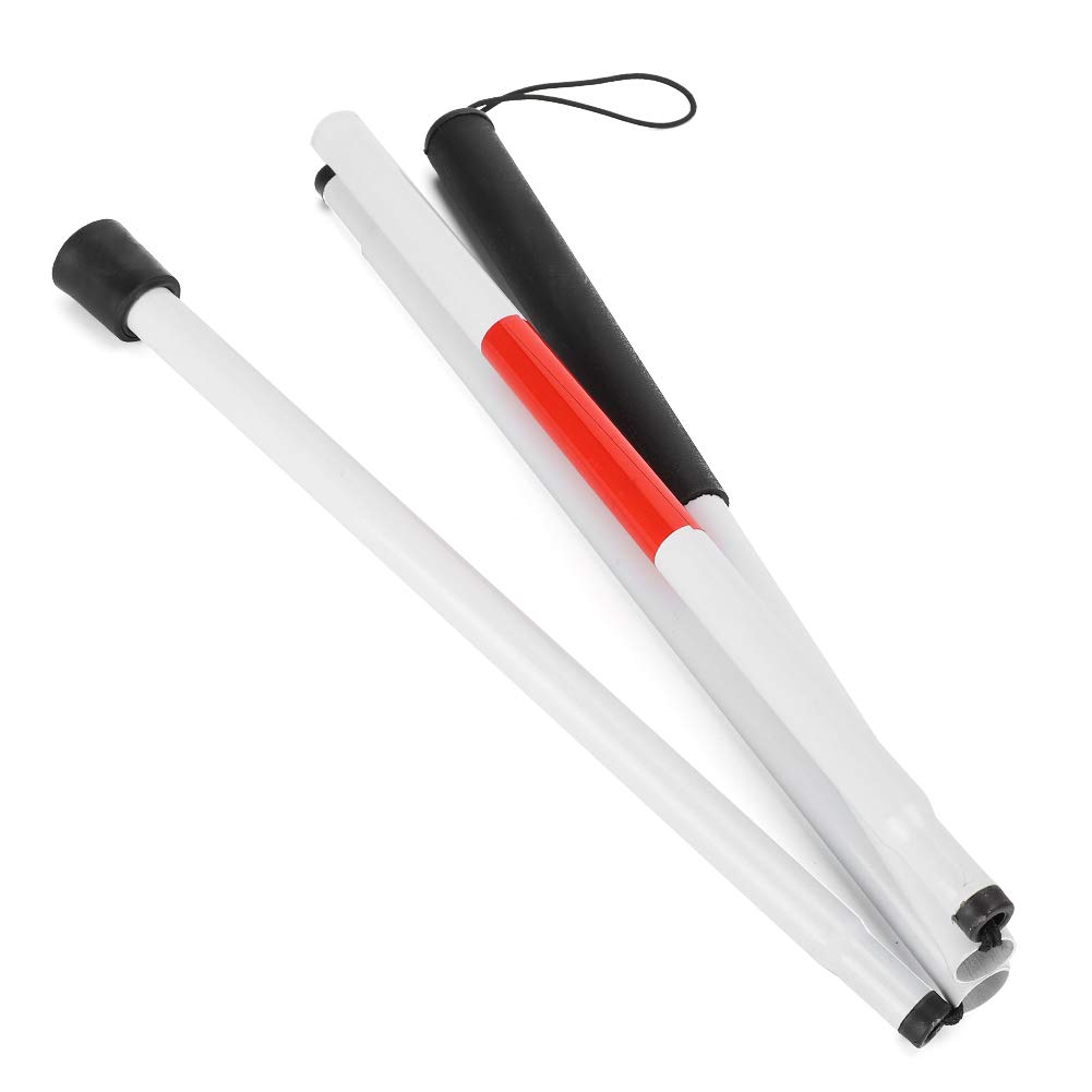 Walking Cane, Portable Folding Blind Walking Stick Reflective Red White Cane Aluminum Alloy Blind Elderly Guide Cane for Vision Impaired and Blind People