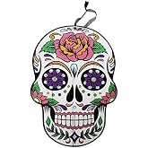 Halloween Decoration Day of The Dead Sugar Skull Hanging Wall Sign, 9.5x13 in (Rose)