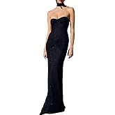 LOUSEA Women's Bodycon mesh Sheer drerss Strapless Maxi Dress with Neckerchief Twisted sweetneck Cocktail Dress Party Dress