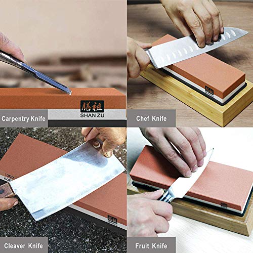 Whetstone Knife Sharpening Stone Set, Premium 2-Sided Whetstone Sharpener 1000/6000 Grit Whetstone Kit with Non-Slip Bamboo and Silicon Base Angle Guide for Chef Knife, Kitchen Knife, Hunting Knife