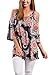 MICHEN Women Casual Loose 3/4 sleeve Cold Shoulder Floral Print Top Blouses(M,Black)