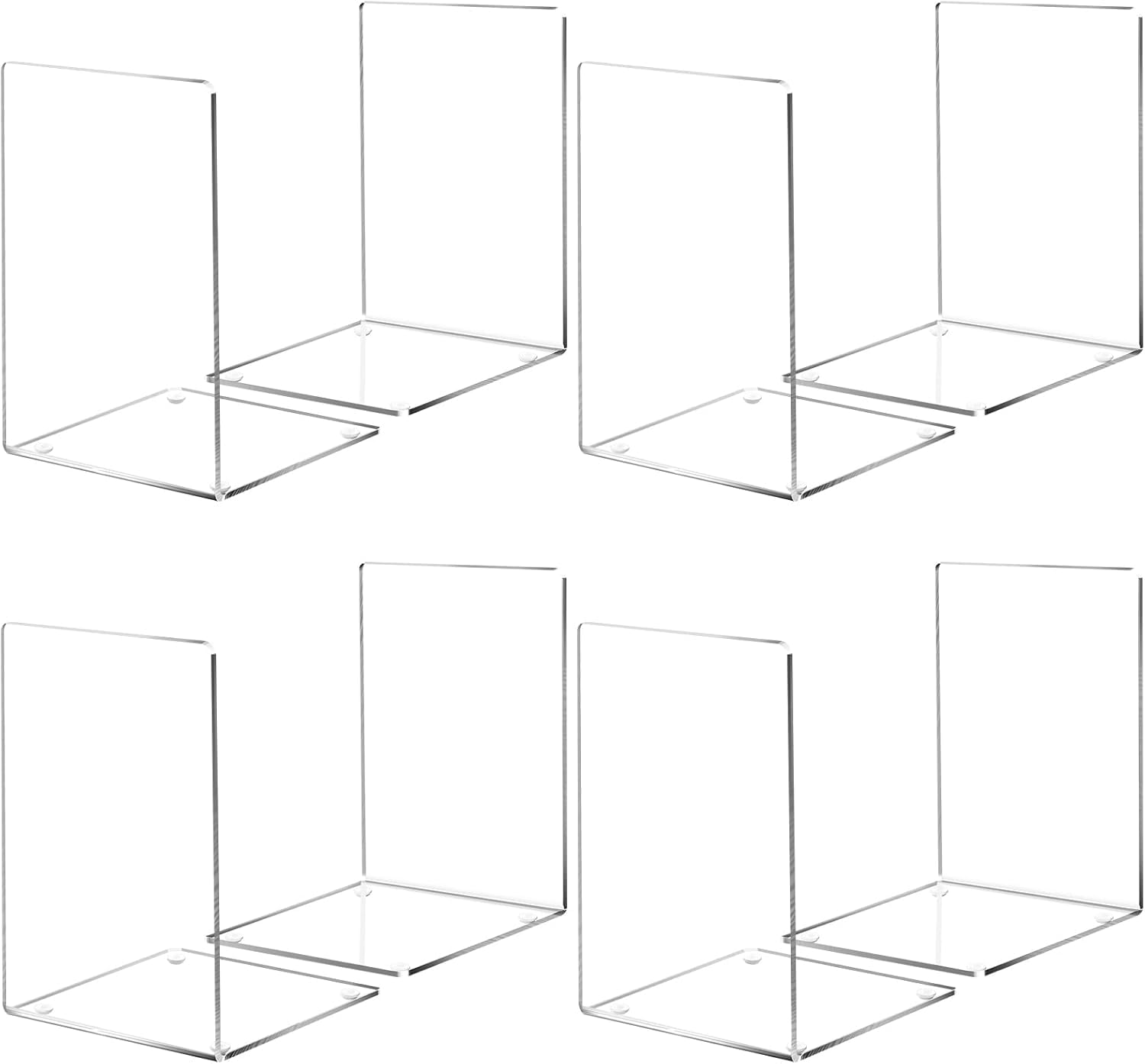 Deefongo 8Pcs Bookends, Acrylic Book Ends with Non-Slip Stickers, Clear Bookends for Shelves, Book Stopper, Book Organiser, Suitable for School, Home, Library, and Book Ends for Shelves