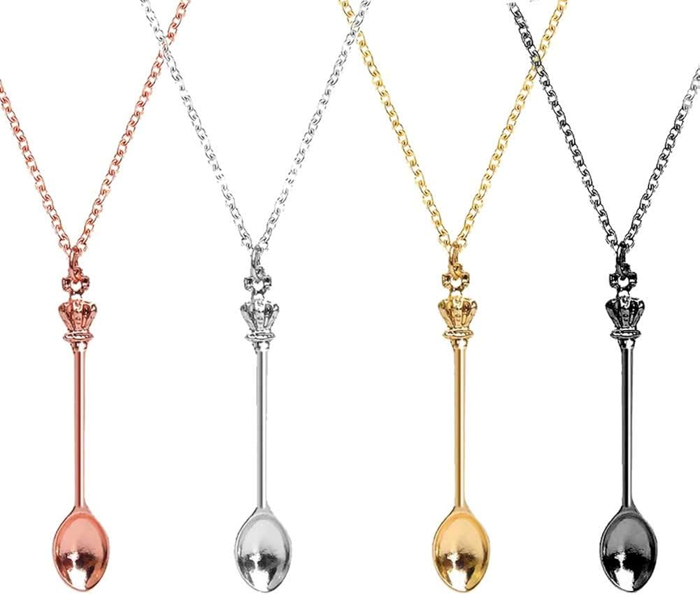 4 Pieces Spoon Necklace Charm Spoon Pendant Necklace Tiny Mini Tea