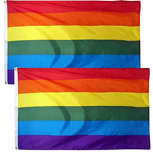 LSIKA-Z Gay Pride Banner Flags LGBT Rainbow Flag 2 Pack 3 x 5 Foot Flag with 2 Brass Grommets Bright Color UV Fade Resistant and Canvas Header (Rainbow Flag)