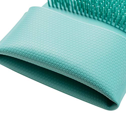 Magic Silicone Gloves wash Scrubber Gloves Reusable Cleaning Brush Gloves Heat Resistant Scrub Rubber Glove for Dish Washing Cleaning Kitchen Household Washing The Car Pet Hair Care (Green)