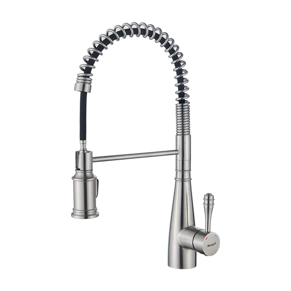Ibergrif, Pull-Out Kitchen Mixer with Hand Shower, Single Lever Sink Mixer, Stainless