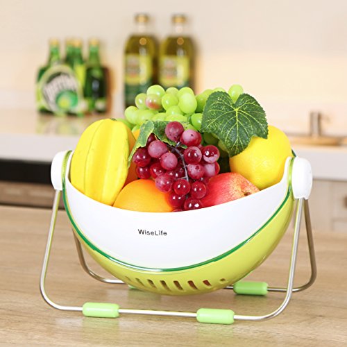 Wiselife Fruit Wash Bowl Fruit Basket 360 Rotatable Lid Fruit Holder Centerpiece Vegetable Washing Basket Storage Green - Thumbnail 5