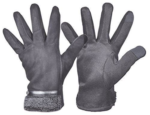 Easyoulfe Mens Winter Driving Gloves Warm Fleece Touch Screen Cycling Gloves (Gray)