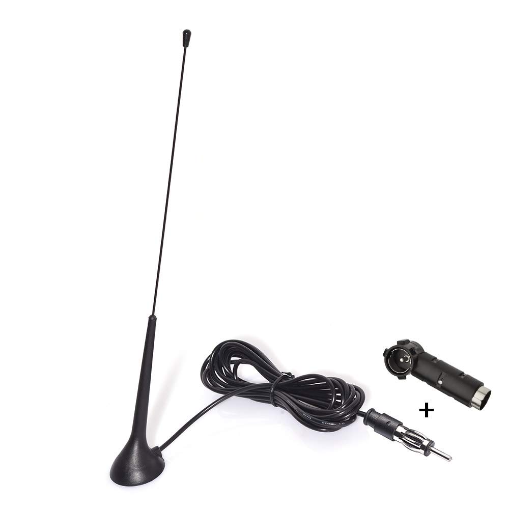 Eightwood FM Aerial FM Radio Antenna FM Antenna Magnet Mounting Antenna 3m Cable RG174 + DIN Socket 41585 to ISO Adapter for FM Cars Radio Trucks Cars Universal