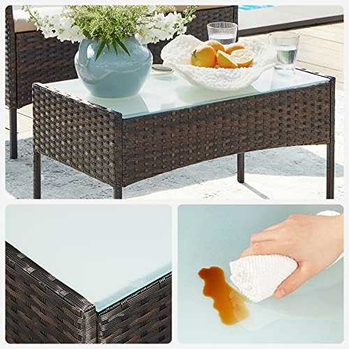 Set di Mobili da Giardino in Polyrattan, Salotto da Giardino, Mobili in Stile Rattan PE, per Patio Balcone Cortile, Marrone e Talpa GGF004K05