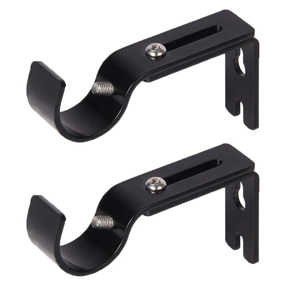 2 Pcs Curtain Rod Bracket Black Metal Heavy Duty Curtain Rod Brackets Adjustable Curtain Rod Holder Curtain Rod Hanging Brackets Wall Mounted Curtain Holder with Screws for Drapery Poles