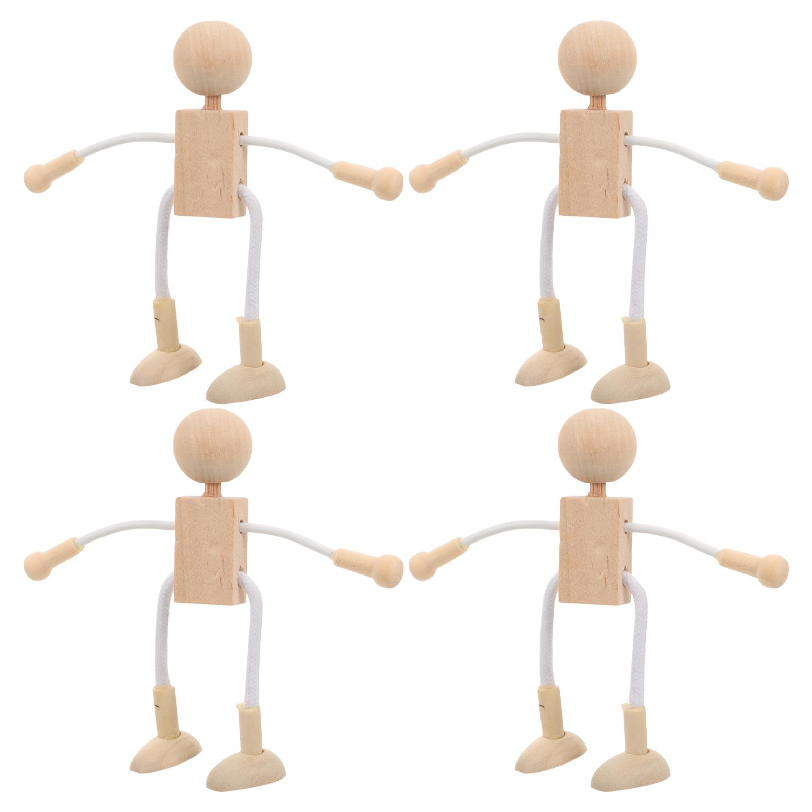 SUPVOX 4pcs Wooden Robot Dolls Set, Unfinished Poseable Wood Figures to Paint, DIY Educational Craft Toys for Kids and Home, Party Decoration