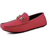 Amali Men's Faux Leather Horse-Bit Driving Loafers, Dress Moccasins | Faux leather driving moccasins with enamel horse-bit ornament and soft lining for everyday dress wear