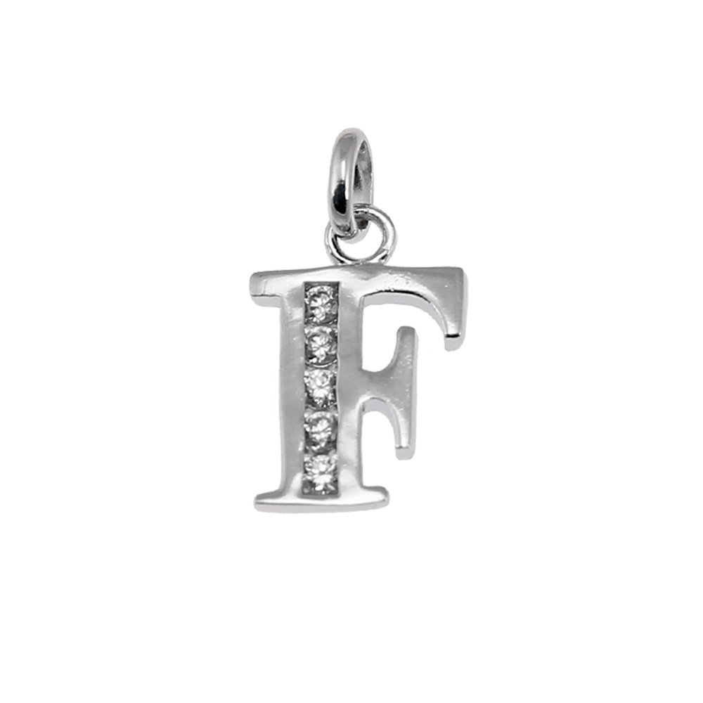 NKlaus silver 925 sterling silver pendant rhodium plated with zirconia letter F 5127