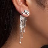 Auwer 2019 Tassels Drop-Earrings ! Shooting Star Rhinestone Long Tassels Drop Hook Dangle Earrings Gold Silver (Silver)