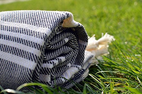 Dandelion - Basic Pattern - Naturally-Dyed Cotton Turkish Towel Peshtemal - 71x39 Inches - Black - Thumbnail 5