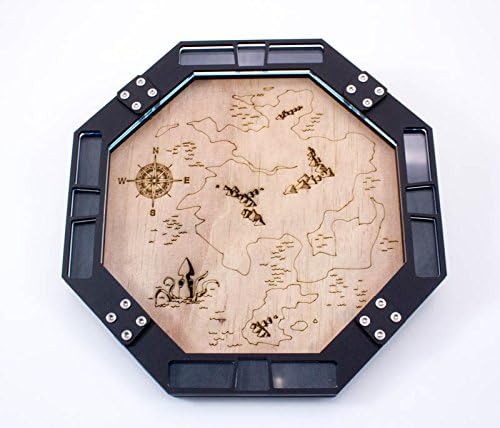 C4Labs 10" Octagon Engraved Wood Dice Tray - Cartographer Map Design