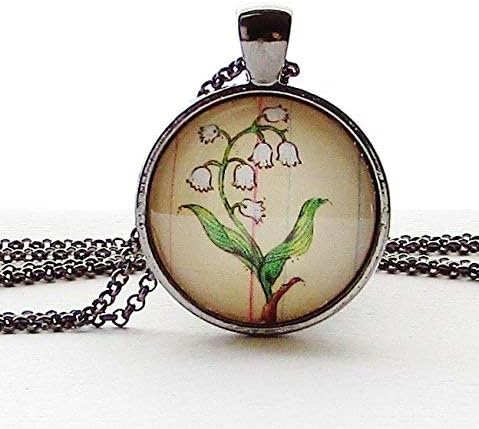 DiGilio DesignsMay Lily of the Valley Flower of the Month Round Glass Pendant Flower Necklace