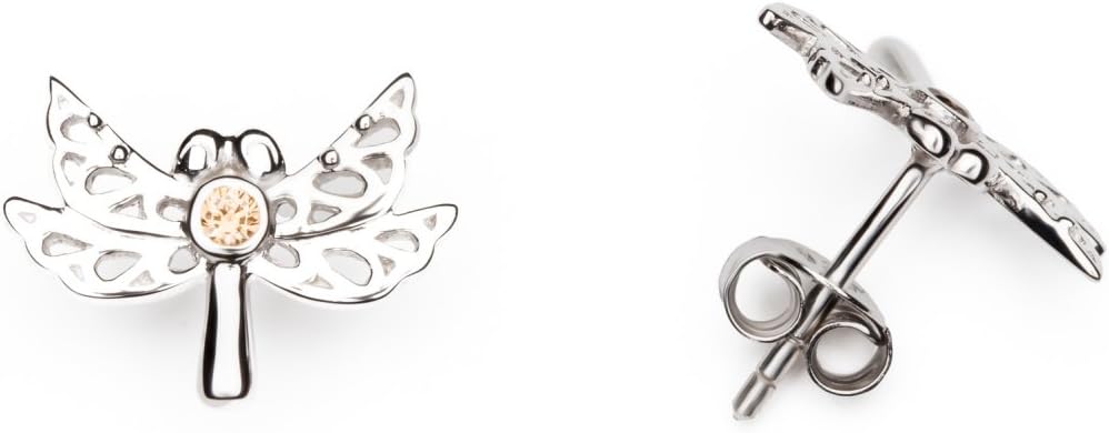 gooix 937 06494 Ladies 'Sterling Silver Dragonfly Stud Earrings 925 Sterling Silver Brown Cubic Zirconia