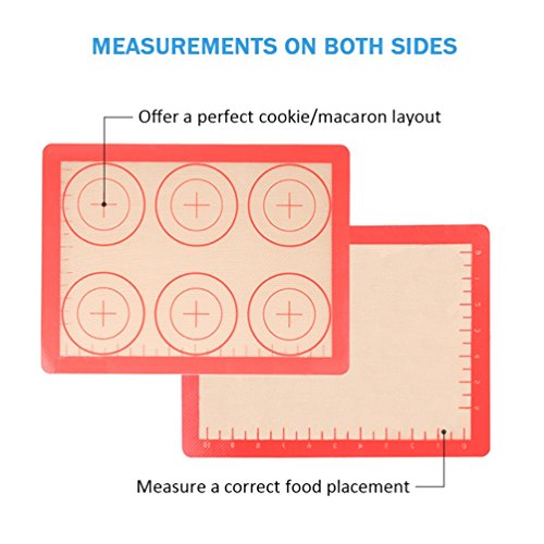 Silicone Baking Mat Set - 2 Pack Non-Stick Silicon Liner for Bake Pans & Rolling with Measurements, Heat Resistant Cookie Sheets for Macaroon/Pastry/Cookie (12" x 9", Red) - Thumbnail 3