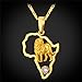 U7 Africa Map Pendant With Lion 18K Gold Plated Flat Chain Women Men Necklace