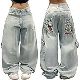 Baggy Jeans Y2k Goth Pants Women Men Hip Hop Street Jeans with Skeleton Print Vintage High Waist Denim Wide Leg Pants Wear