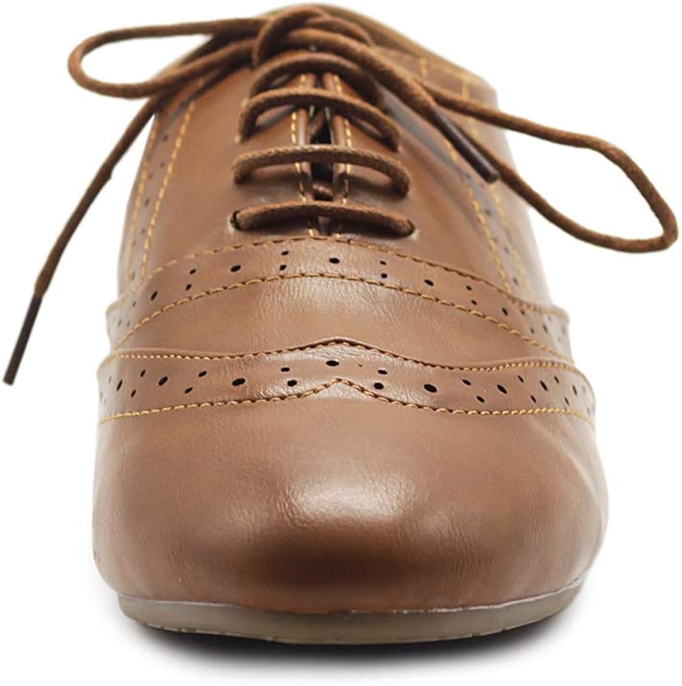  | Ollio Women's Shoe Classic Lace Up Dress Low Flat Heel Oxford | Oxfords