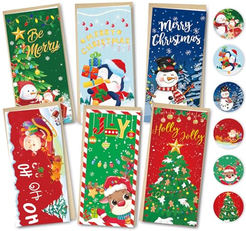 Wninbu Christmas Money Holders for Cash Gift,24 Pack Christmas Money Cards with Envelopes,Cash Gift Card Holders in 6 Designs