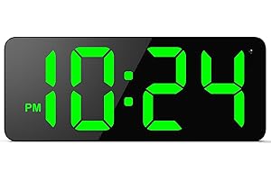 XUANZIT LED Digital Wall Clock with Large Display, Big Digits, Auto-Dimming, 12/24Hr Format, Modern Electric Small Silent Wall Clock for Living Room, Bedroom, Classroom, Farmhouse, Kitchen, Office - Green