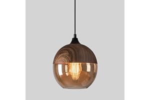 Adjustable Walnut Pendant Light - Japanese Style Glass Hanging Lamp for Kitchen, Dining Room & Bedroom - Vintage Wood Grain C