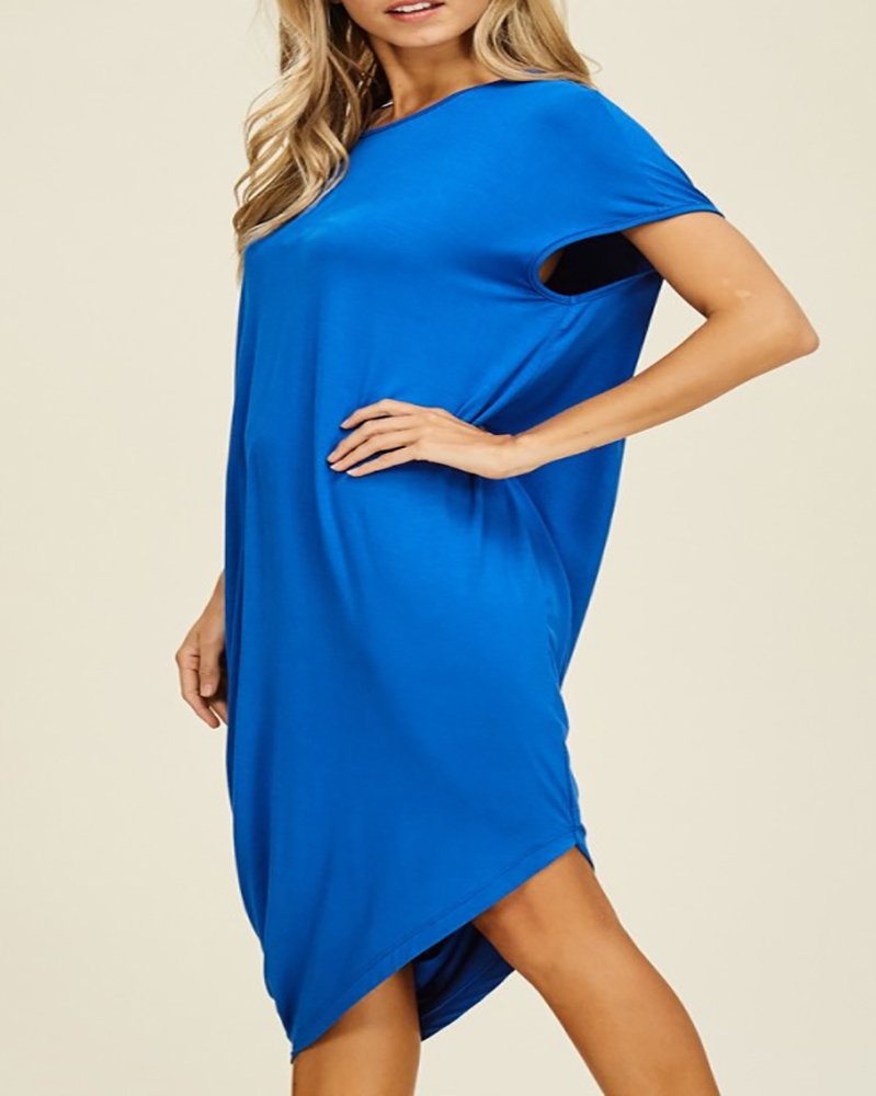 Wudia Women Plus Size Summer Short Sleeve T-Shirt Dress Casual Loose Crew Neck Midi Dress (XX-Large, Blue)