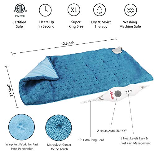 Schiara XL Electric Heating Pad for Back Pain - Moist or Dry Heat Therapy for Neck and Shoulders Pain Relief or Cramps - Fast Heating Extra Large [12"x24"] - Auto Shut Off - Thumbnail 4