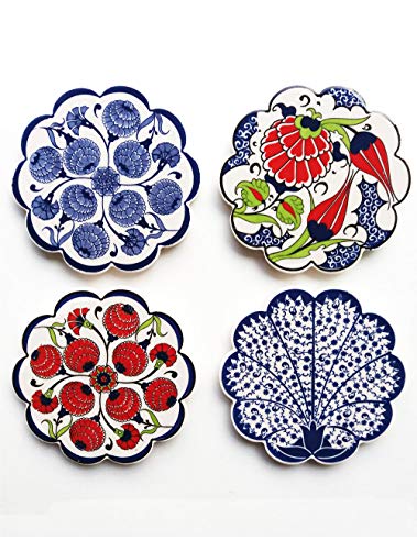 Ayennur Turkish Decorative Plates Set of 4-5.12" Multicolor Handmade Ceramic Ornament for Home&Office Wall Decors - Thumbnail 7