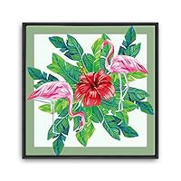 Framed Canvas Wall Art Leaves, Birds, Abstracts Canvas Prints Home Artwork Decoration for Living Room, Bedroom - 16x16 inches