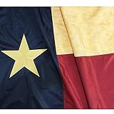 ANLEY [Vintage Style] Tea Stained Texas State Flag 3x5 Foot Nylon - Embroidered Stars and Sewn Stripes - 4 Rows of Lock Stitching - Antiqued Texan TX State Banner Flags with Brass Grommets 3 X 5 Ft