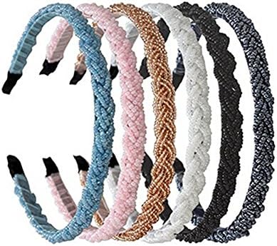 6 PCS Handmade Beaded Hair Hoop Headband Twist Braids Hair Band for Women and Girls (Color Random)