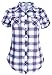 Ladies' Code Women's Short Sleeve Plaid or Stripe Button Down Shirt Knit Top