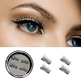 3D Magnetic False Eyelashes - Handmade Magnetic Eyelashes Dual Magnets Reusable Glue-free (1 Pair 4 Pieces) (Black)