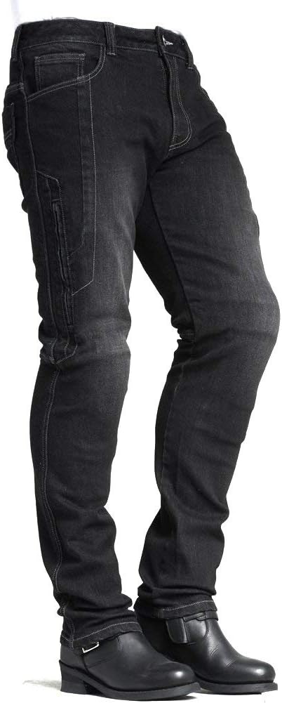 MAXLER JEAN Biker Jeans for men - Slim Straight Fit Motorcycle Riding Pants,1617 Grey (Size 38)