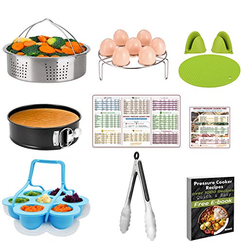 Pressure Cooker Accessories Set 10 Pcs- Fit 5,6,8 Quart (Qt) Instant Pot - Steamer Basket,Non-stick Spring Form Pan,Egg Bites Molds With Handles,Egg Steamer Rack,Tongs, Magnetic Sheet, Recipes E-Book - Thumbnail 7
