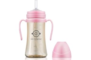 GROSMIMI Spill Proof no Spill Magic Sippy Cup with Straw with Handle for Baby and Toddlers, Customizable, PPSU, BPA Free 10 oz (Pink)