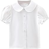 RoseSeek Girl's Doll Collar Button Down Blouse Short Puff Sleeve Blouses Shirts Cute Tops