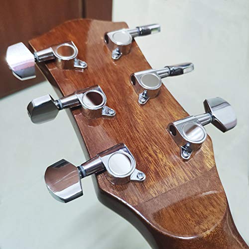Vencetmat Acoustic Guitar Fully Enclosed Silvery Zinc Alloy Metal Machine Head,Guitar String Tuning Peg With String Winder Included 3L,3R