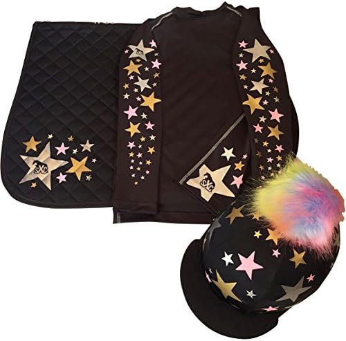 SUPER X COUNTRY SXC Full Matching Eventing Set Hat Top and Saddle Cloth Silk XC Black
