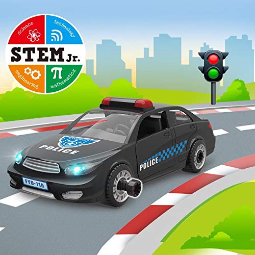 STEM Police Car Toy Limei Building Toy Car Vehicle Assemble by Power Drill with Realistic Lights and Sound Learning Educational Toy for Toddlers Kids by Noble Toys Factory(33Pcs)