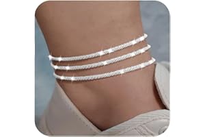 Nanafast Women's Ankle Bracelets, Sparkling Multi-layer Anklet Bracelets for Women, Adjustable Shiny Gold/Silver Anklets for Women, Beach Cute Anklets Jewelry for Summer