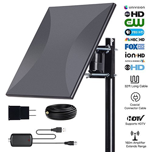160miles Outdoor Amplified TV Antenna - AatalTV Upgrade Omni Directional HDTV Antenna with Detachable Amplifier Signal Booster Extremely High Reception for FM/VHF/UHF Channels with 32.8ft Coax Cable