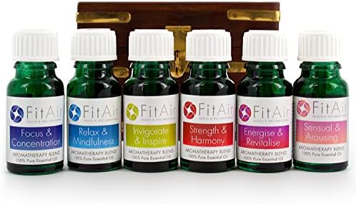 FitAir Aromatherapy Oils with Carved Wood Storage Box
